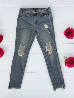 Judy Blue Destructed Skinny Jeans Womens 11 / 30 Blue Raw Hem Holes Distressed